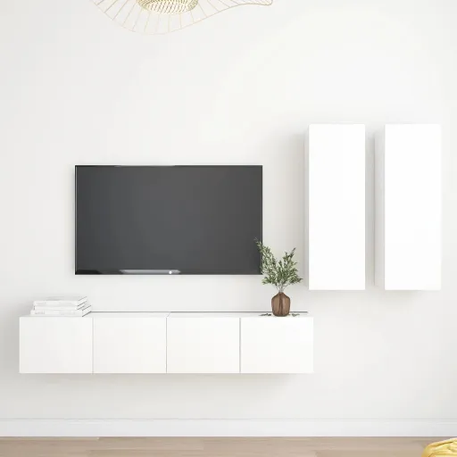 Conjunto de Móveis de TV Derivados de Madeira Branco (4 pcs)