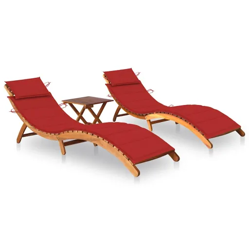 Espreguiçadeiras com Mesa e Almofadões   Acácia Maciça (2 pcs)