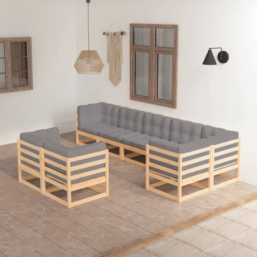 Conjunto Lounge de Jardim c/ Almofadões Pinho Maciço (8 pcs)