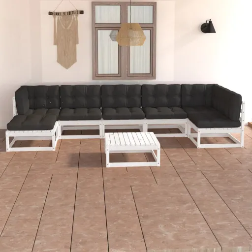Conjunto Lounge de Jardim c/ Almofadões Pinho Maciço (8 pcs)