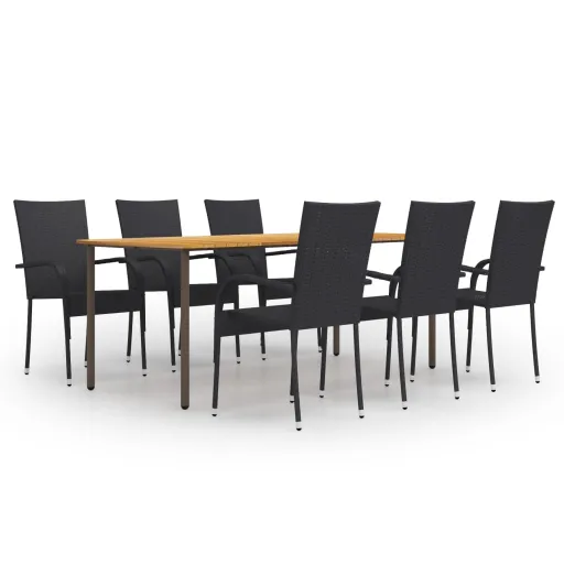 Conjunto de Jantar para Jardim Vime PE Preto (7 pcs)