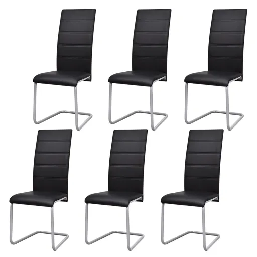 Cadeiras de Jantar Cantilever   Couro Artificial Preto (6 pcs)