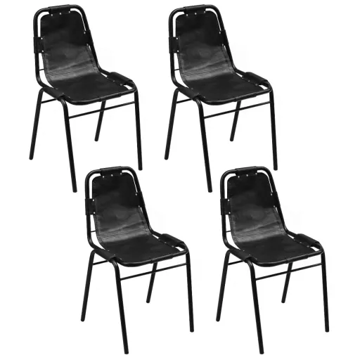 Cadeiras de Jantar   Couro Genuíno Preto (4 pcs)