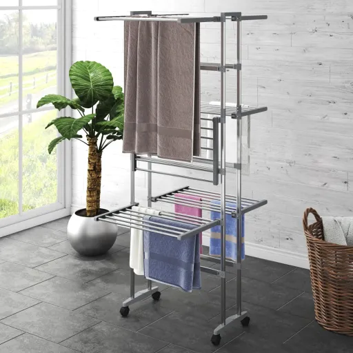 Estendal com 3 Prateleiras/Rodas 60x70x129 cm Prateado