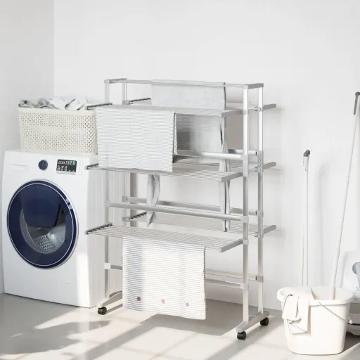 Estendal de Roupa com Rodas 89x64x129 cm Alumínio
