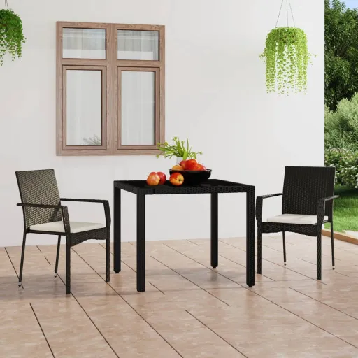 Cadeiras de Jardim com Almofadões   Vime PE Preto (2 pcs)