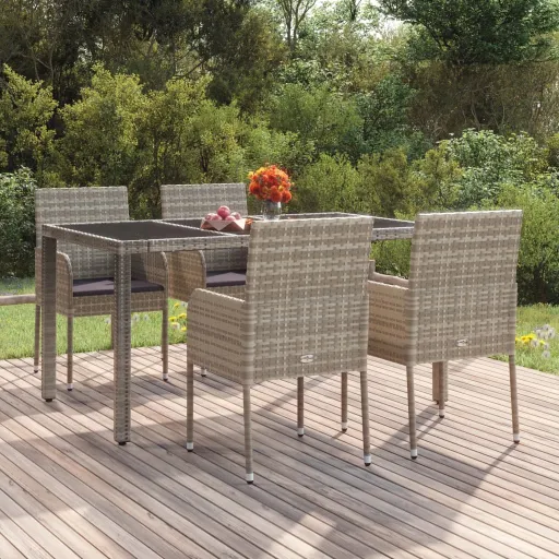 Cadeiras de Jardim c/ Almofadões   Vime PE Cinzento (4 pcs)