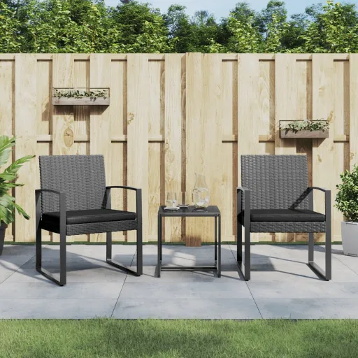 Conj. Jantar p/ Jardim c/ Almofadões Vime PP Cinza-Escuro (3 pcs)