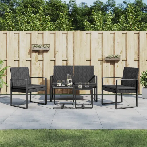 Conjunto de Jantar p/ Jardim c/ Almofadões Vime PP Preto (5 pcs)