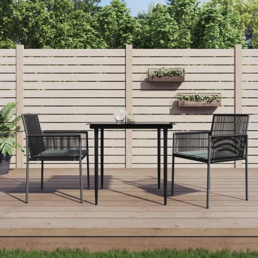 Cadeiras Jardim c/ Almofadões   54x60,5x83,5cm Vime PE Preto (2 pcs)