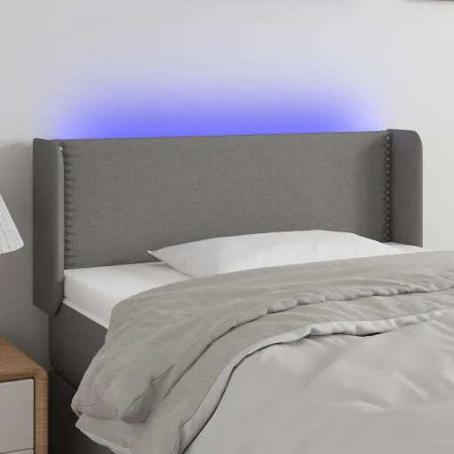 Cabeceira Cama c/ Luzes LED Tecido 103x16x78/88cm Cinza-Escuro