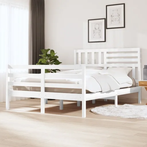 Estrutura de Cama King 150x200 cm Madeira Maciça Branco