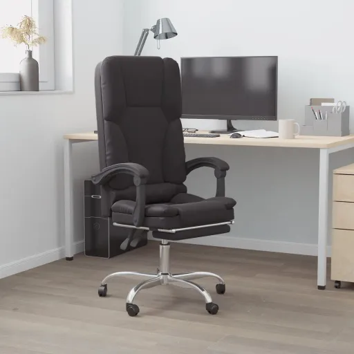 Cadeira Escritório Reclinável Couro Artificial Preto