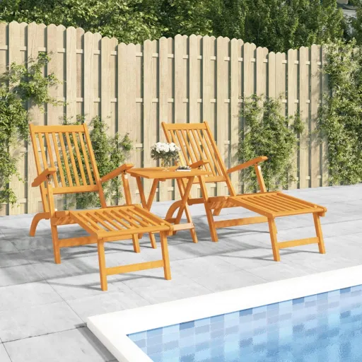 Espreguiçadeiras Exterior c/ Apoio Pés/Mesa   Acácia Maciça (2 pcs)