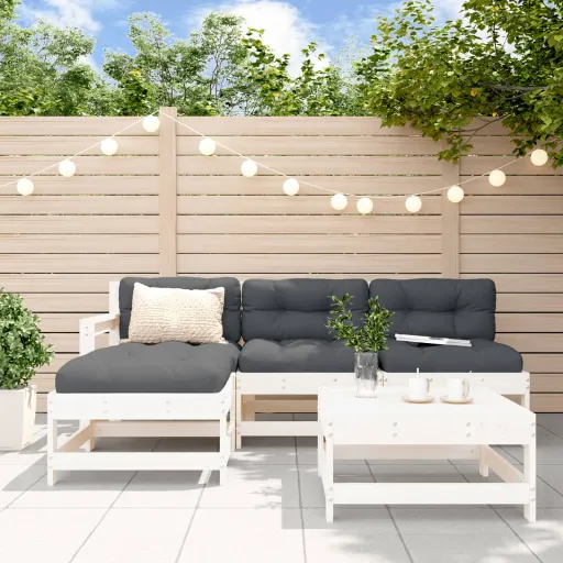 Conjunto Lounge de Jardim Madeira de Pinho Maciça Branco (5 pcs)