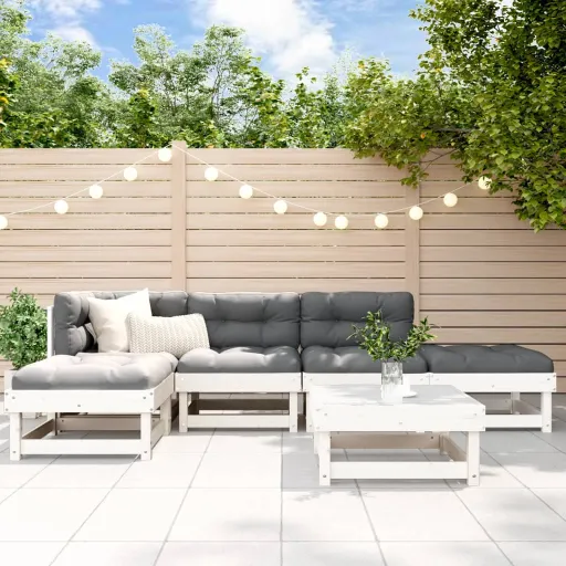 Conjunto Lounge de Jardim Pinho Maciço Branco (6 pcs)