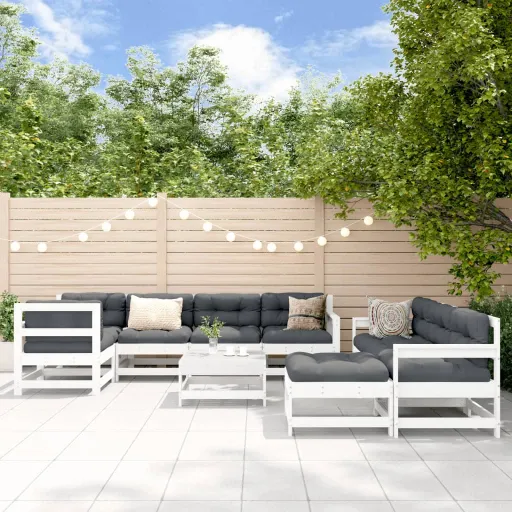 Conjunto Lounge de Jardim Pinho Maciço Branco (10 pcs)