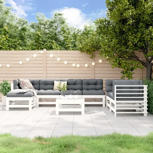 Conjunto Lounge de Jardim Pinho Maciço Branco (8 pcs)
