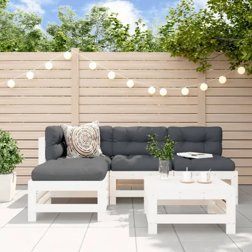 Conjunto Lounge de Jardim Madeira de Pinho Maciça Branco (5 pcs)