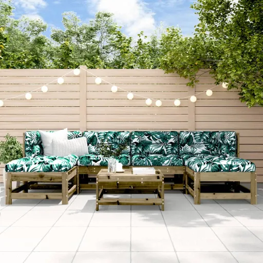 Conjunto Lounge de Jardim Madeira de Pinho Impregnada (7 pcs)