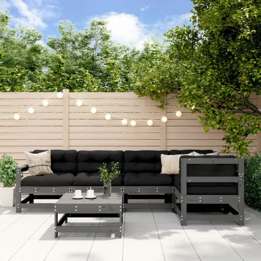 Conjunto Lounge de Jardim Pinho Maciço Cinzento (6 pcs)