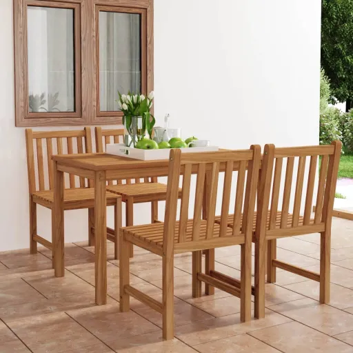 Conjunto de Jantar de Jardim de 5 Peças 120x70 cm Madeira de Teca Maciça