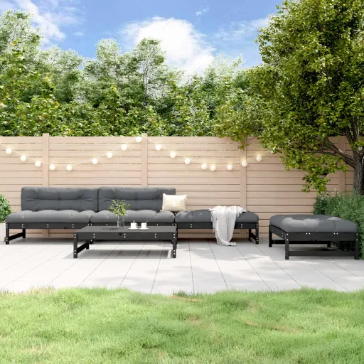 Conjunto Lounge de Jardim Madeira de Pinho Maciça Preto (5 pcs)