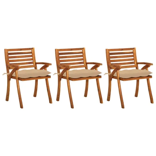 Cadeiras de Jantar Jardim c/ Almofadões   Madeira Acácia (3 pcs)