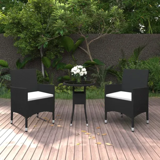 Conjunto de Jantar para Jardim Vime PE Preto (3 pcs)