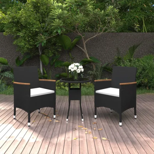 Conjunto de Jantar para Jardim Vime PE Preto (3 pcs)