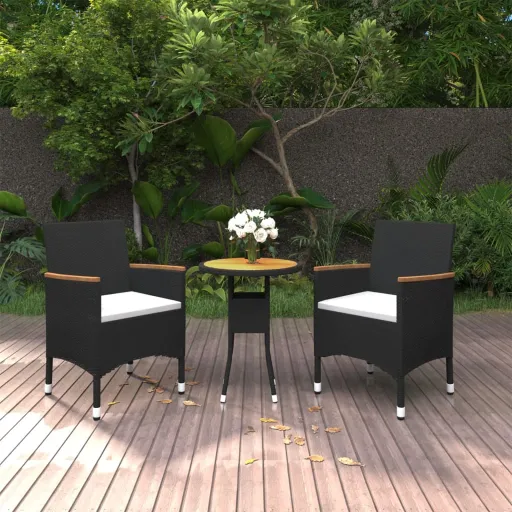 Conjunto de Jantar para Jardim Vime PE Preto (3 pcs)