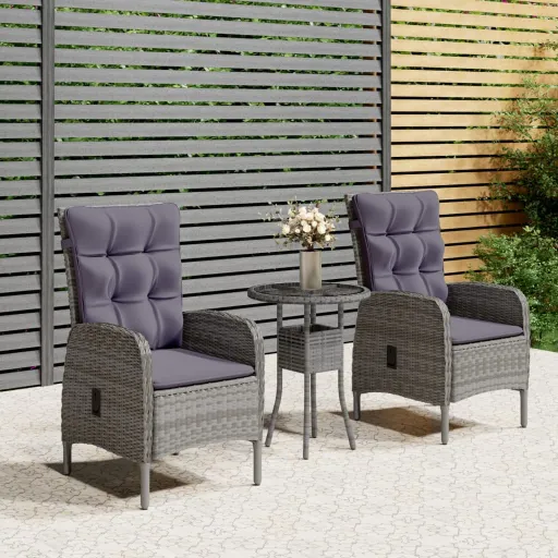 Conjunto de Bistrô para Jardim Vime PE Cinzento (3 pcs)