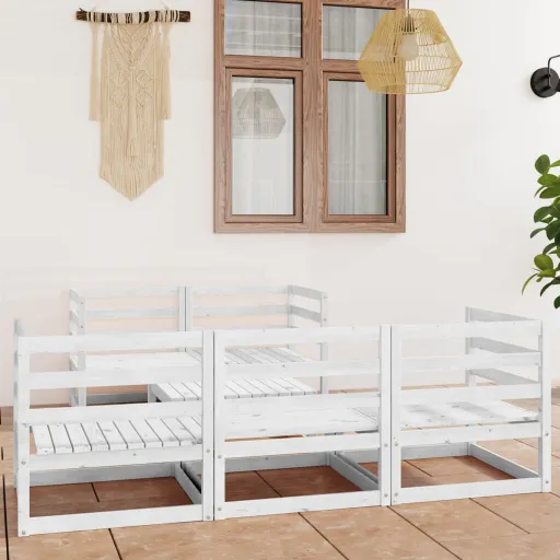 Conjunto Lounge de Jardim Pinho Maciço Branco (6 pcs)