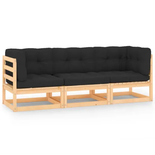 Conjunto Lounge de Jardim c/ Almofadões Pinho Maciço (3 pcs)