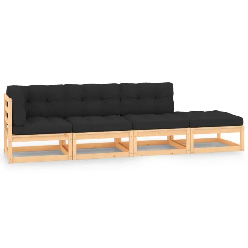 Conjunto Lounge de Jardim c/ Almofadões Pinho Maciço (4 pcs)
