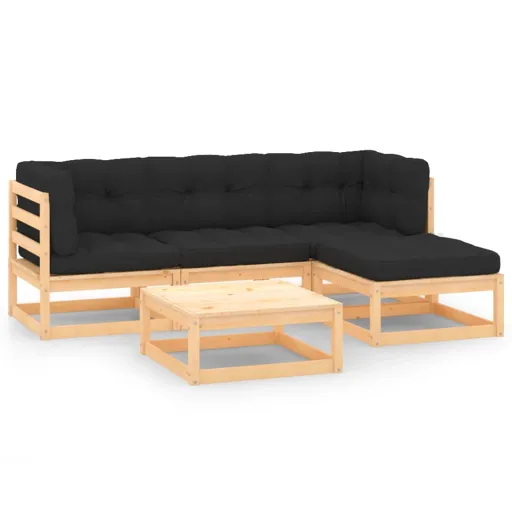 Conjunto Lounge de Jardim c/ Almofadões Pinho Maciço (5 pcs)
