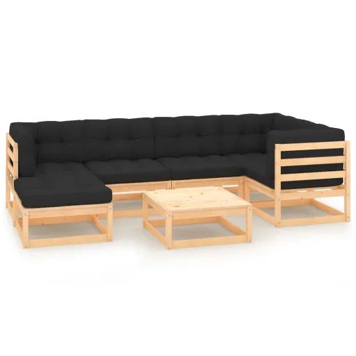 Conjunto Lounge de Jardim c/ Almofadões Pinho Maciço (7 pcs)