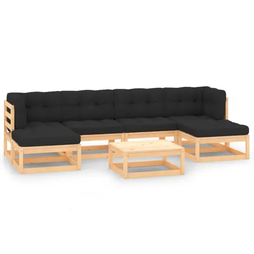 Conj. Lounge Jardim c/ Almofadões Antracite Pinho Maciço (7 pcs)