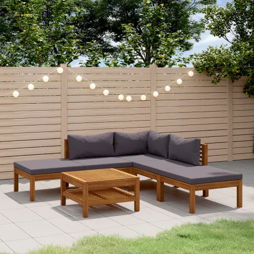 Conjunto Lounge de Jardim c/ Almofadões Acácia Maciça (6 pcs)