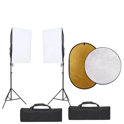 Kit de Estúdio Fotográfico c/ Conjunto de Iluminação e Refletor