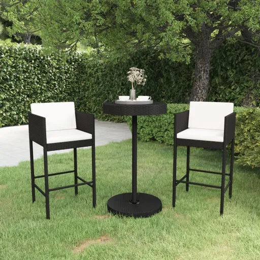 Conjunto Bar de Jardim com Almofadões Vime PE Preto (3 pcs)