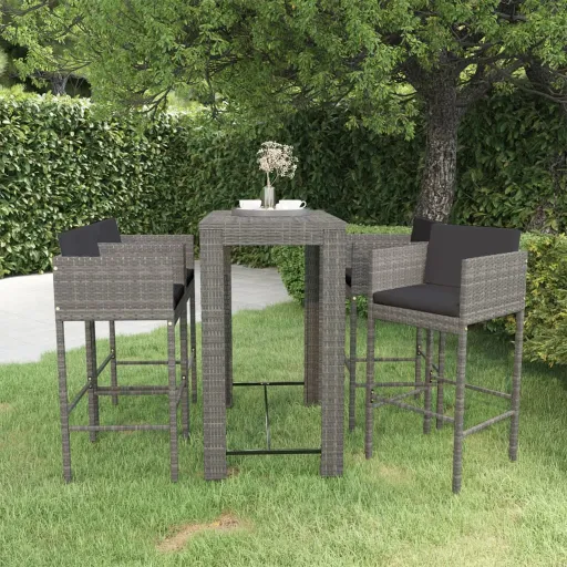 Conjunto de Bar p/ Jardim c/ Almofadões Vime PE Cinzento (5 pcs)