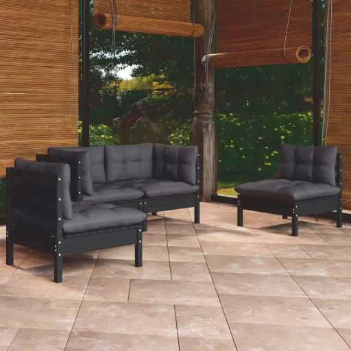 Conjunto Lounge Jardim c/ Almofadões Pinho Maciço (4 pcs)