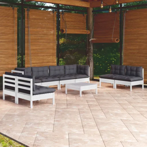 Conjunto Lounge de Jardim c/ Almofadões Pinho Maciço (9 pcs)