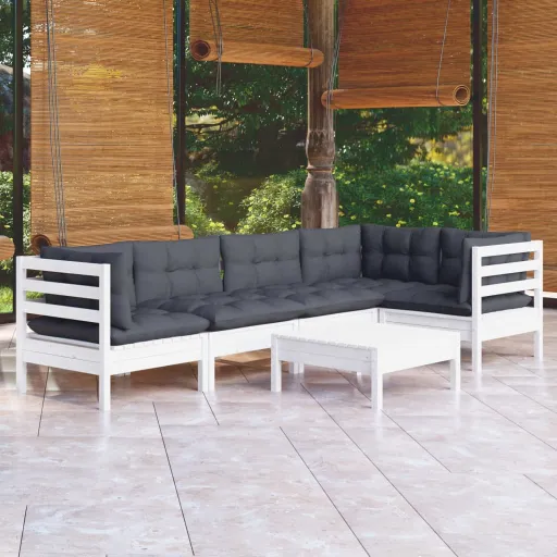 Conjunto Lounge de Jardim c/ Almofadões Pinho Branco (6 pcs)