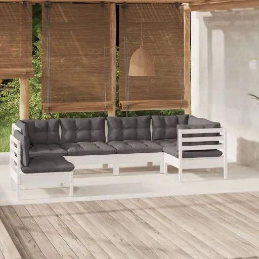 Conjunto Lounge de Jardim c/ Almofadões Pinho Branco (6 pcs)