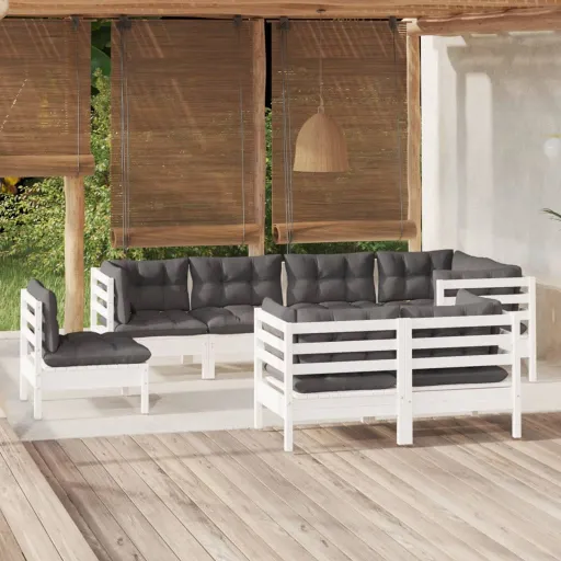 Conjunto Lounge Jardim c/ Almofadões Pinho Maciço Branco (8 pcs)