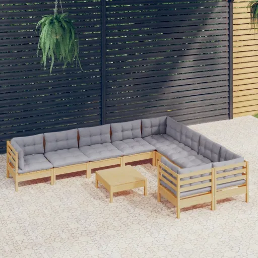 Conjunto Lounge de Jardim c/ Almofadões Cinza Pinho (10 pcs)
