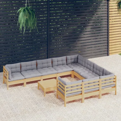Conjunto Lounge de Jardim c/ Almofadões Cinza Pinho (11 pcs)