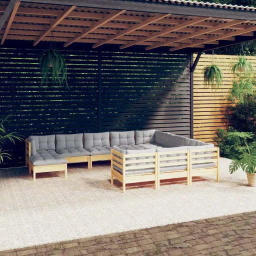 Conjunto Lounge de Jardim c/ Almofadões Cinza Pinho (11 pcs)